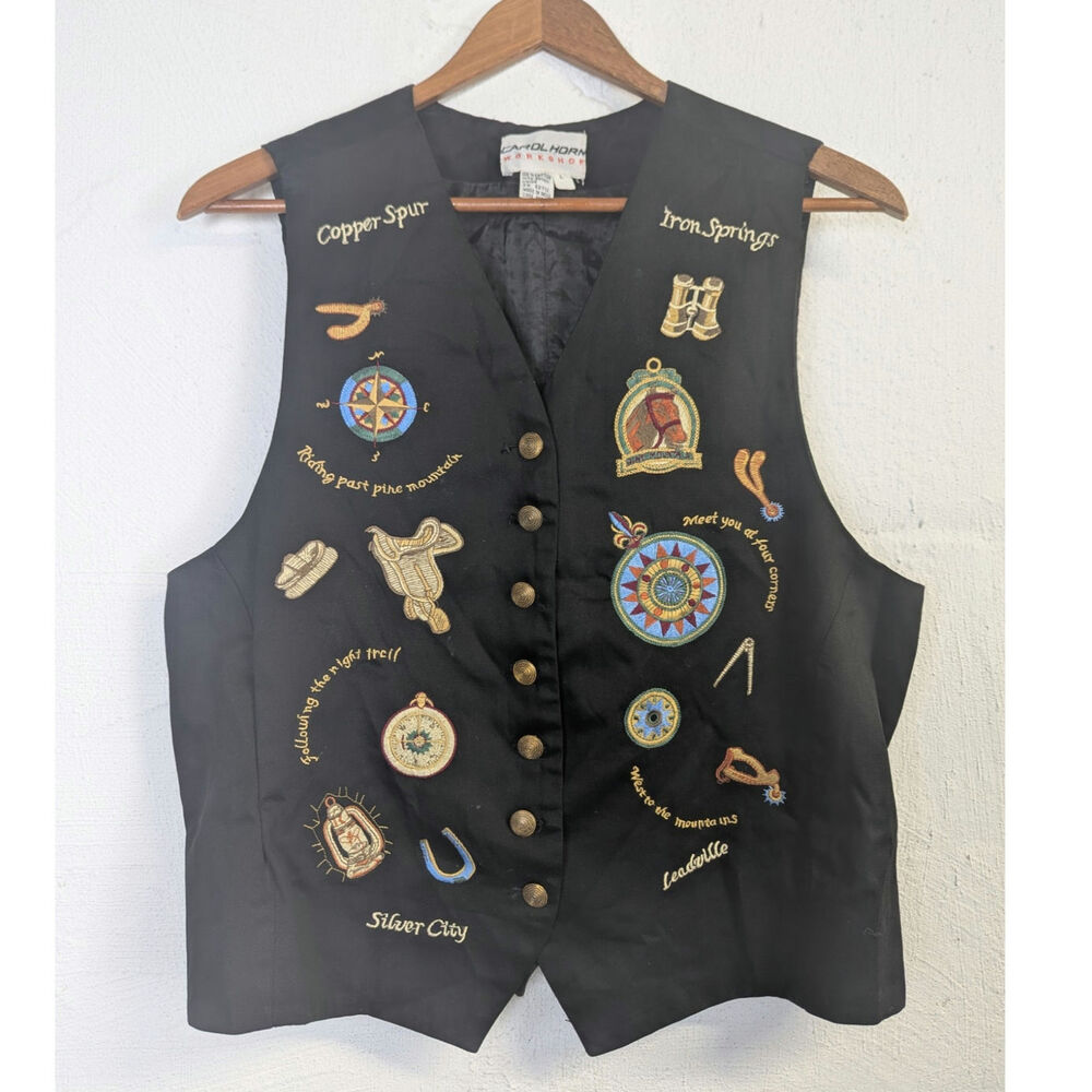Vtg Carol Horn Workshop Southwest Equestrian Vest Embroidered Western